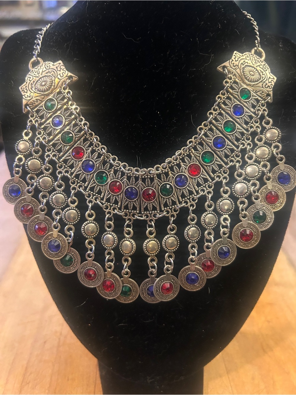 Statement Multicolor Coin Bib Necklace
